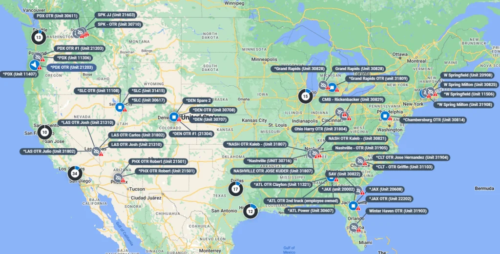 Screenshot Capture from GeoTab Fleet Tracking System; Vehicles send data from a multitude of sources, including the engine, drivetrain, instrument cluster and other subsystems & appear in real-time on the client's dashboard