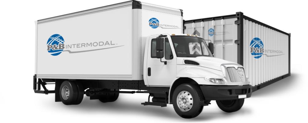 P&B branded medium size truck and shipping container